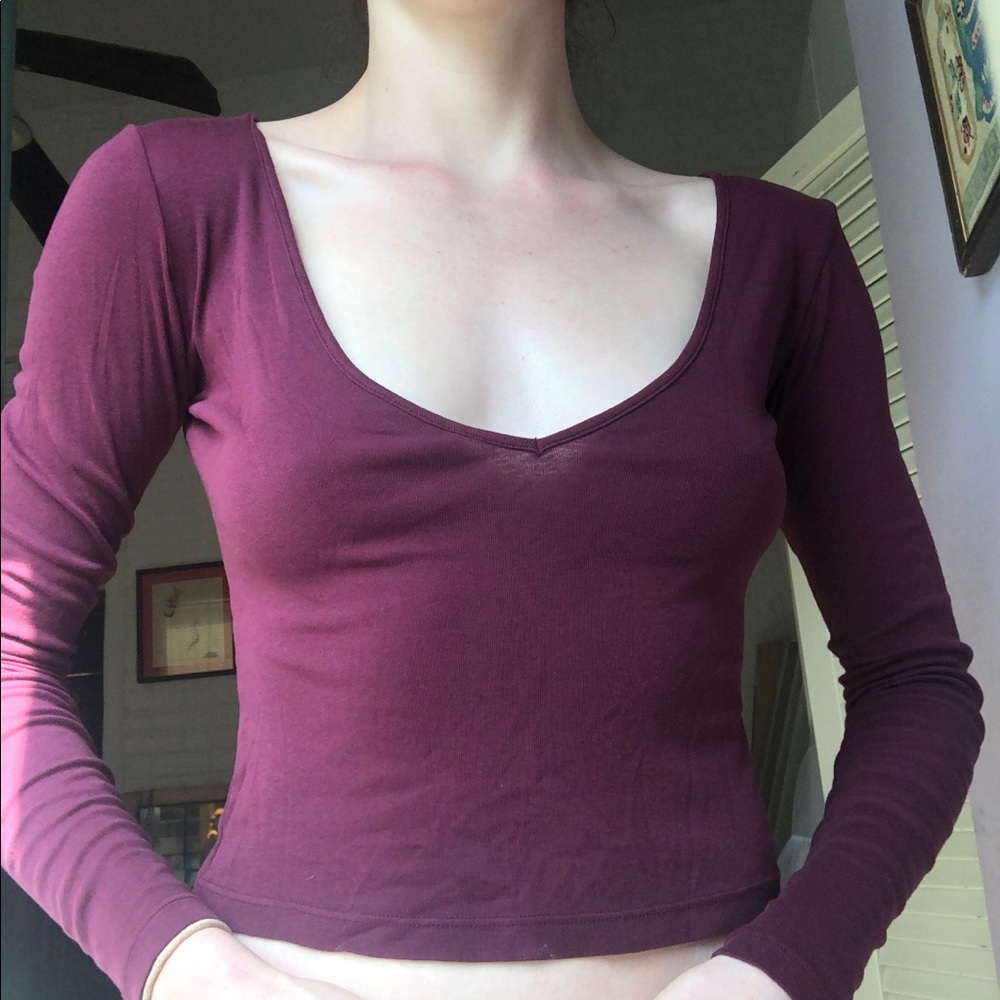 Brandy maroon deep v long sleeved top